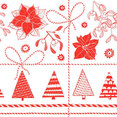 Vektorgrafik weihnachtsstern mistel weihnachtsbäume schneeflocken und ein zweifarbiger festlicher schmuckband auf weißem