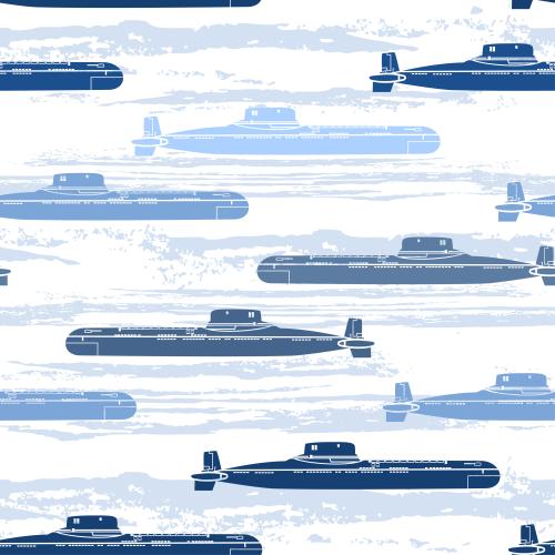 U-boot. Vektor unterseeboote Geformte Wellen Auf Weißem