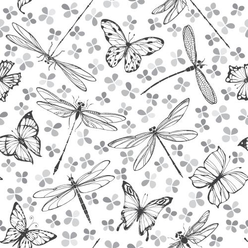 Libelle. Vektor schmetterlinge Libellen Blumen auf weissem