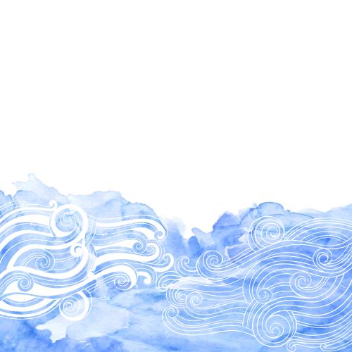 Vektorgrafik dekorative wellen auf blauem aquarell, textfeld auf weißem