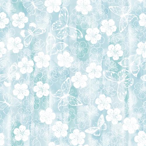 Vektorgrafik schmetterlinge und blumen auf blauen aquarell