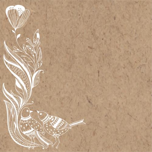Vektorgrafik fantasievolle blume, stilisierte vögel, textfeld auf kraftpapier