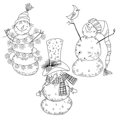 Schneemann. Vektor drei cartoonartige hübsche Schneemänner auf weißem