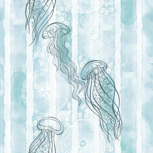 Qualle. Vektor Quallen, Meereskreaturen auf gestreiftem blauem Aquarell