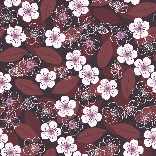 Kirsche. Vektor blumen und Kirschenblätter auf dunklem
