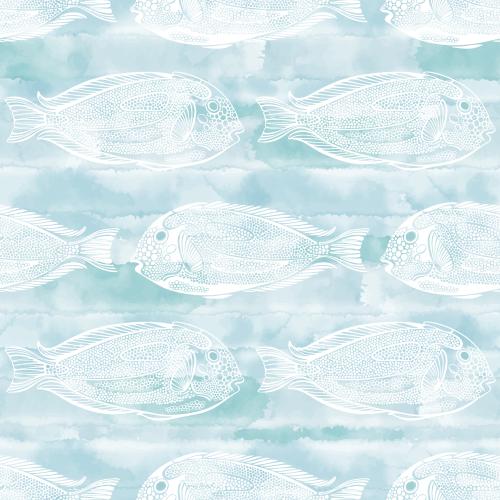 Vektorgrafik dekorative silhouetten exotischer fische auf blauem aquarell