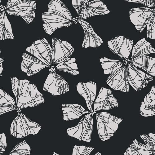 Vektorgrafik dekorierte blumen, silhouetten und konturen auf schwarzem