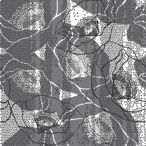 Mosaik. Vektor Monochrom Mohnblumen auf mosaikartigem