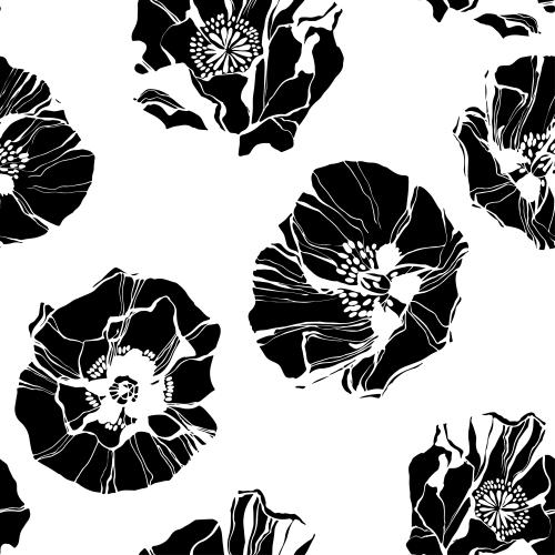 Mohn. Vektor schwarze mohnsilhouetten auf weissem