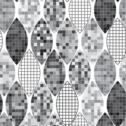 Mosaik. Vektor monochrom abstrakte Blätter aus Zellen und Quadraten auf weißem