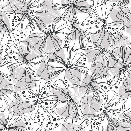 Vektorgrafik fantasieblumen, konturen und silhouetten, dekorative elemente auf weißem