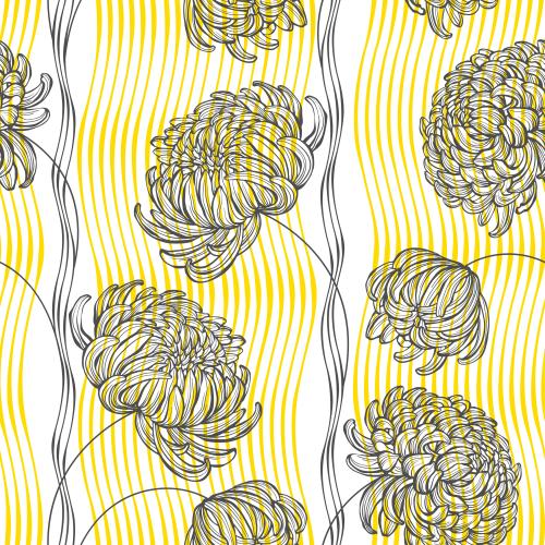 Chrysantheme. Vektor Chrysanthemum, gelbe wellenförmige Linien auf weißem