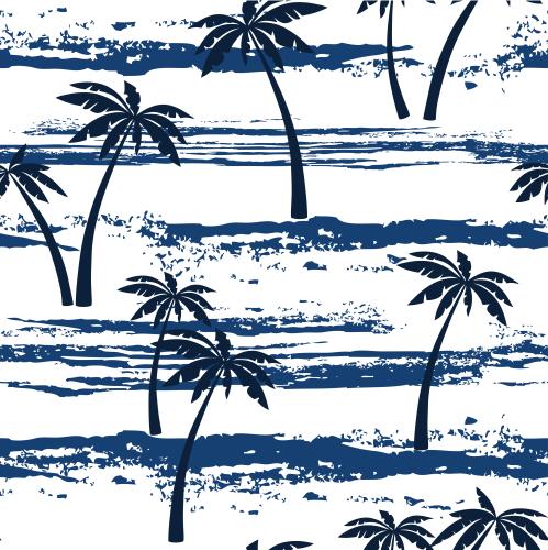 Strand. Vektor palmen texturierte blaue Wellen auf weissm Hintergrund