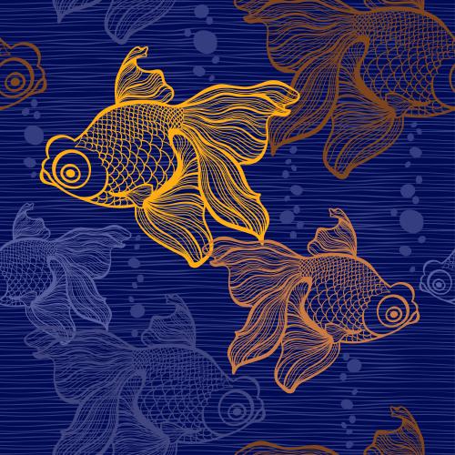 Vektorgrafik farbenfrohe konturen von fischen auf blauem gestreiftem