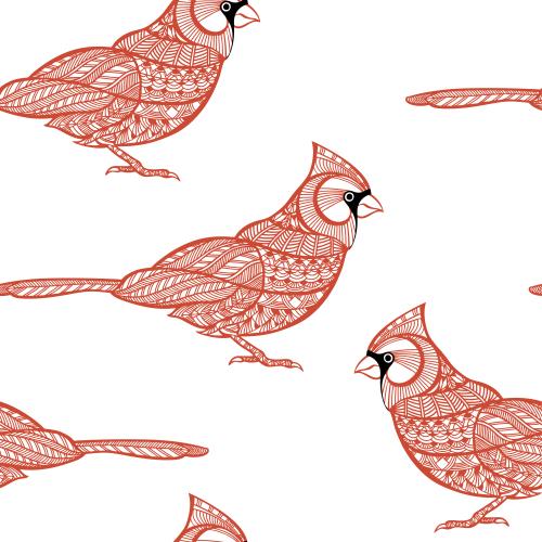 Kardinalvogel. Vektor stylisierte Vögel, rote Kardinäle auf weißem