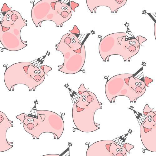 Vektorgrafik cartoonartige schweine in festlichen hüten auf weißem