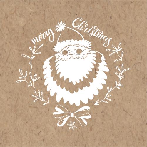 Vektorgrafik weihnachtsmann, dekorative zweige, schleife, schriftzug 'merry christmas' auf kraft