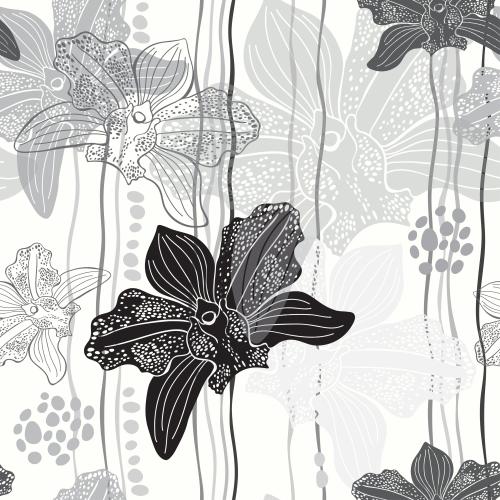 Vektorgrafik monochrome orchideen und wellige streifen auf weißem