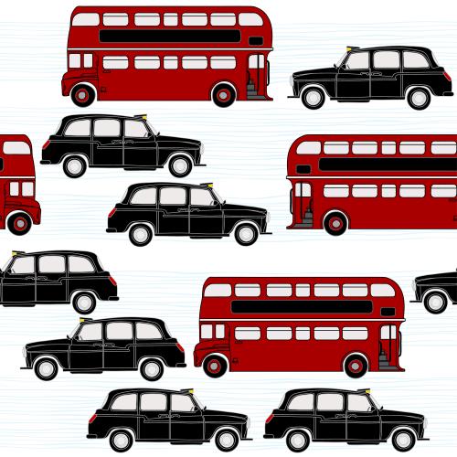 Abstrakte. Vektor rote zweistöckige Busse und Taxis auf weißem
