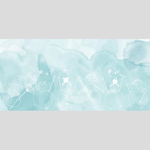 Vektorgrafik maltäschige schneemänner, platz für text auf blauem aquarell