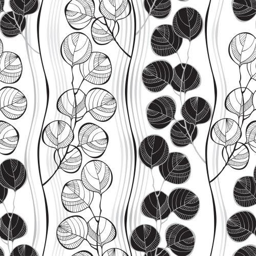 Eukalyptus. Vektor monochrome Eukalyptuszweige, vertikale wellenförmige Streifen auf weißem