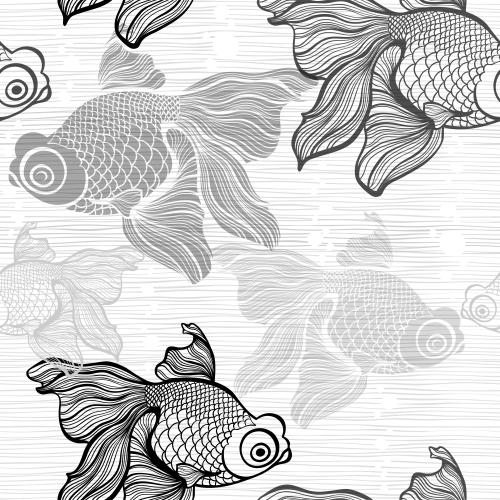 Vektorgrafik monochrom fischchen auf wellen
