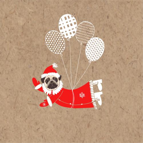 Luftballon. Vektor Süßer Mops in dem Kostüm von Ded Moroz fliegt auf luftigen Bällchen