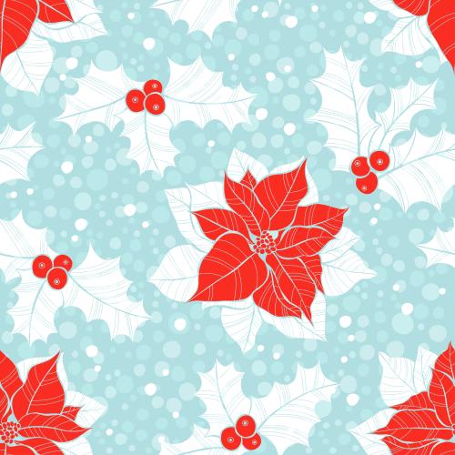 Weihnachtsstern. Vektor Poinsettia und Euphorbie auf kariertem Blau