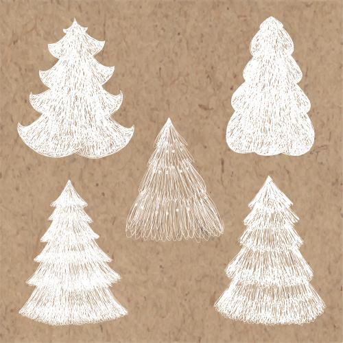 Vektorgrafik fünf stylisierte tannen auf kraftpapier