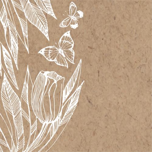 Tulpe. Vektor Blätter, Tulpe und Schmetterlinge, Sketch auf Kraftpapier