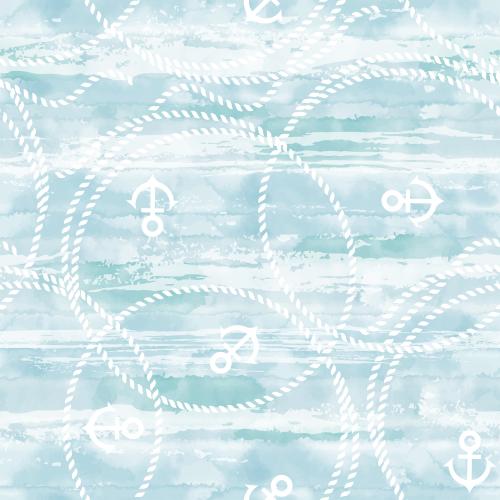 Anker. Vektor ringe aus marinem Seil, Anker, texturierte Wellen auf blauem Aquarell