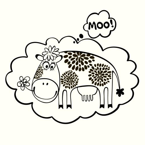 Kuh. Vektor cartoonartige Kuh mit Blume