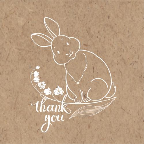 Vektorgrafik süßer hase mit einer lilie und ein schriftzug "danke" auf kraft