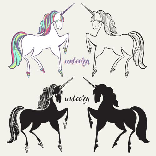 Einhorn. Vektor Einhörner, verschiedene Varianten
