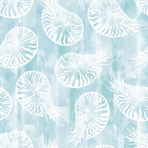 Vektorgrafik nautilus weisse silhouetten auf blauem aquarell