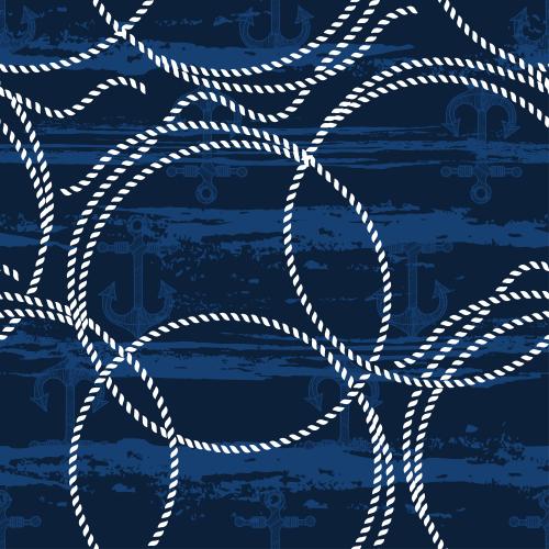 Anker. Vektor Weiße Kreise aus marinen Seilen, Anker, texturierte Wellen auf blauem