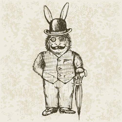 Vektorgrafik cartoonartiger hase-dandy auf texturiertem hellen, skizze