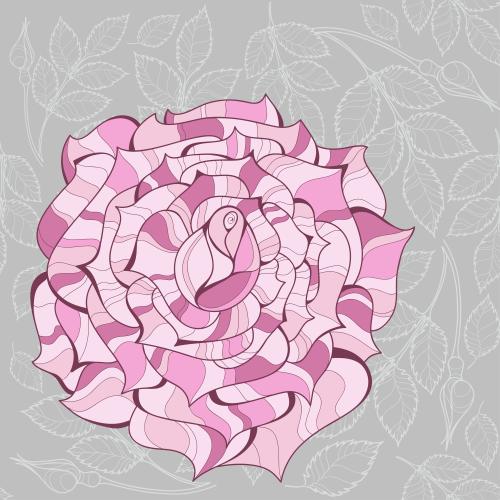 Rose. Vektor rosenblume und Knospen mit Blättern