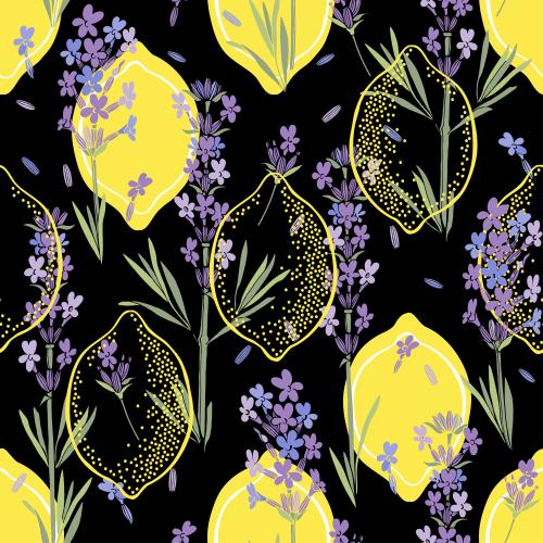 Vektorgrafik lavendel und zitronen auf schwarzem