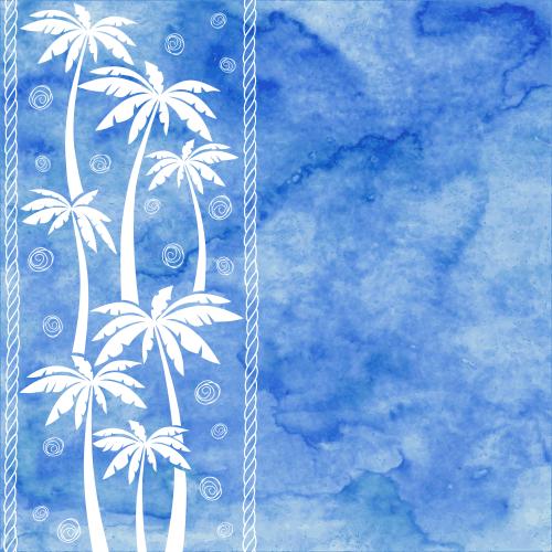 Vektorgrafik palmen, maritime seile, platz fuer text auf blauem aquarell