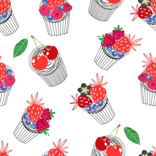Himbeere. Vektor kekse mit Beeren: Himbeeren, Erdbeeren, Kirschen und Brombeeren auf weißem