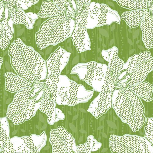 Mosaik. Vektor dekorative weiße Lilienblumen auf Grün