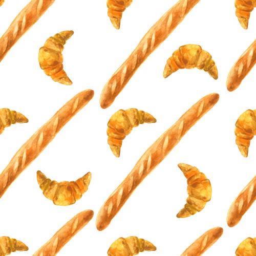 Croissant. Vektor Croissants und Baguetten, Aquarell auf weißem