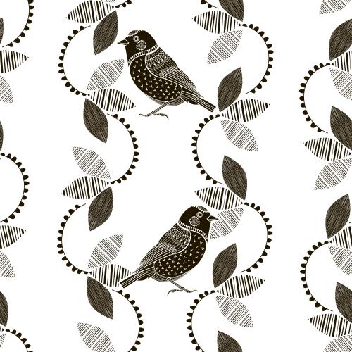 Vogel. Vektor dekorative Vögel und Blumen auf weißem