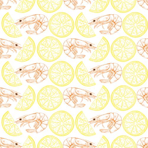 Zitrone. Vektor Garnelen, Scheiben und Limonenscheiben auf weißem
