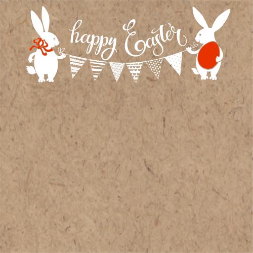 Vektorgrafik zwei osterhasen mit einer girlande, schriftzug 'happy easter', platz für text auf karte
