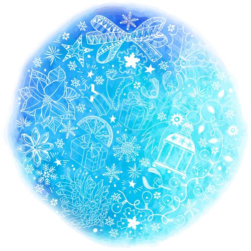 Sternanis. Vektor symbole der Winterfeiertage im Kreis auf dem blauen Aquarell
