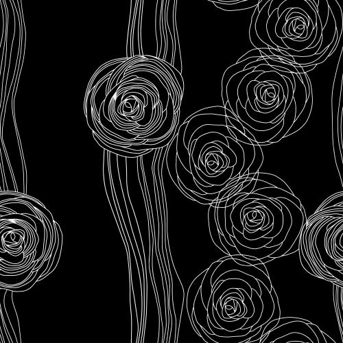 Rose. Vektor stylisierte Rosen, wellenförmige Linien auf schwarzem