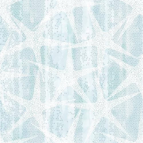 Vektorgrafik meersterne, weiße silhouetten auf blauem aquarell-mosaik