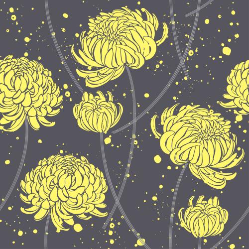 Chrysantheme. Vektor gelbe Chrysanthemum und dekorative Flecken auf dem Dunklen